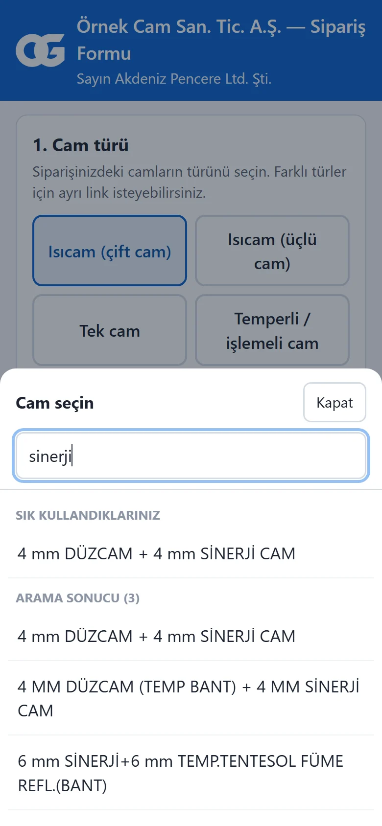 Telefonda cam seçimi: sık kullanılanlar üstte, yazarak arama